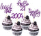 24 Pcs Glitter Cupcake Toppers for Celebrating 21st Birthday Party Decorations (Purple Glitter)