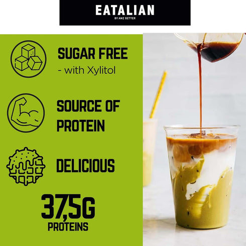 10 oz/300g EATALIAN by AMZ BETTER Protein Pistachio Flavoured Topping, Sweet Protein Cream in Squeezer, Made in Italy