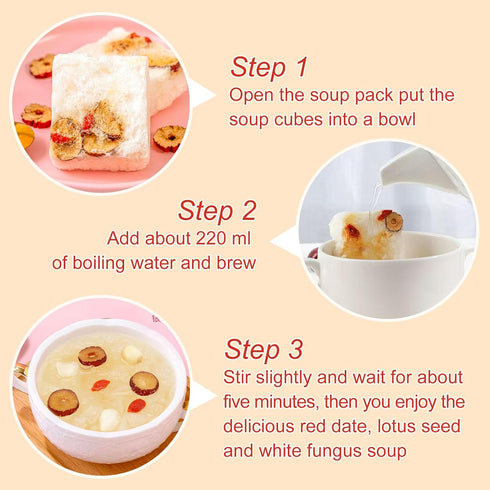 20 15g Bags White Fungus Soup Drink with Goji Berries Snow Fungus and Red Date Soup Freeze Dried White Fungus Red Dates