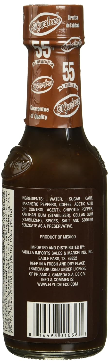 El Yucateco Coffee Habanero Sauce, 4 oz, Gluten Free, Sugar Free, 6 Pack
