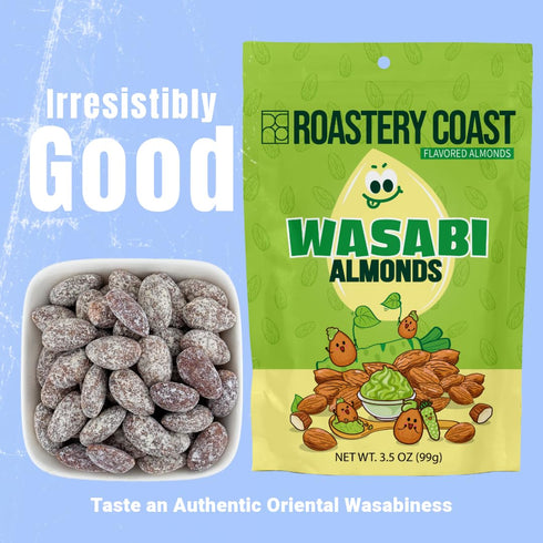 (3.5 oz 1 Pack) Roastery Coast - Wasabi Almonds | Sweet and Zesty Wasabi Flavor| Flavored Almonds | After School Snack