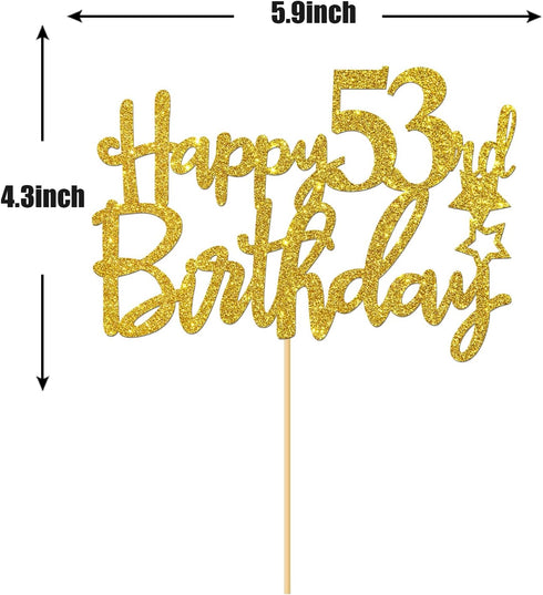 Gold Glitter 53rd Birthday Cake Topper - Happy 53rd Birthday Party Decorations & Supplies - 53 Cake Topper