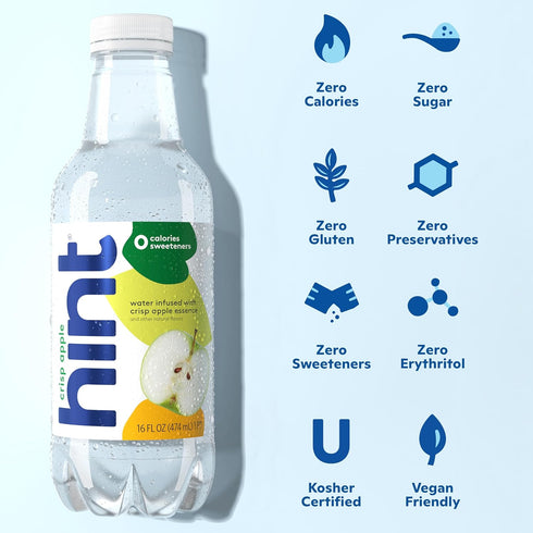16 Oz (Pack 24) Hint Fruit-Infused Bottled Water, Crisp Apple - Sugar Free Flavored Water with Zero Calories, Naturally