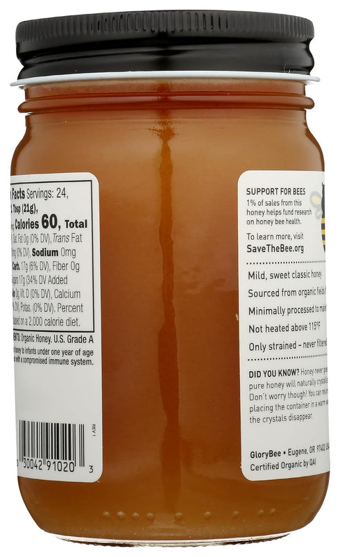 18 GloryBee Clover Blossom Raw Organic Honey, Ounce