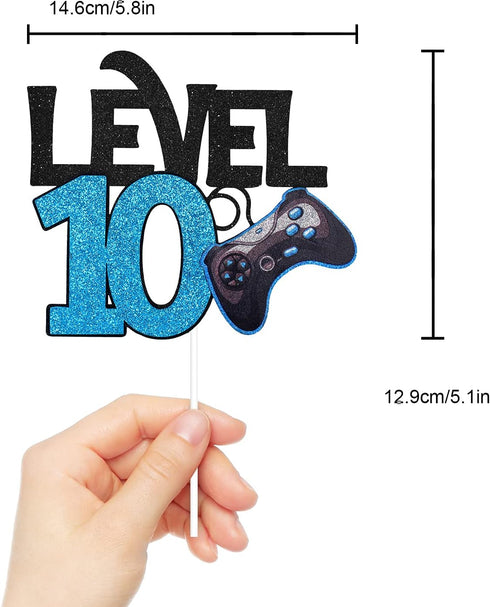 Level 10 Game Birthday Cake Topper - Blue Cake Supplies for Boy's 10th Birthday Level Up Party - Game On Winner