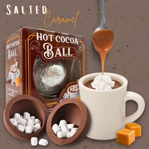 Pack 3 Needzo Hot Chocolate Salted Caramel Flavored Melting Balls, Bulk Cocoa with Mini Marshmallows Inside, Cute Candy