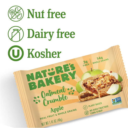 KD Chocolates 10 1.41 oz Nature's-Bakery Oatmeal Crumble Breakfast Snack Bars, Apple, Whole Grains & Real Fruit