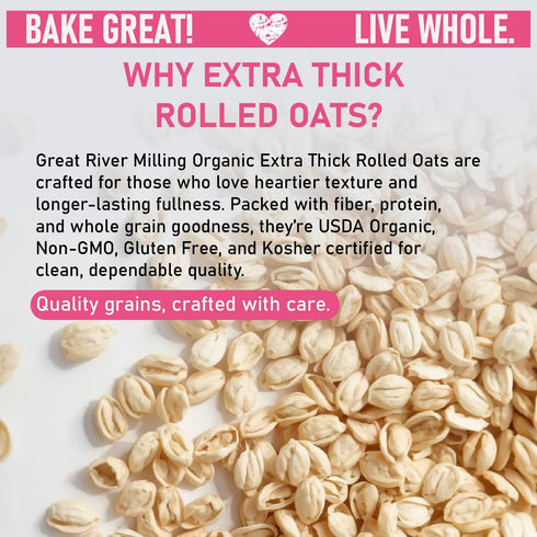 5 Lb Great River Milling Organic Extra Thick Rolled Oats | Whole Grain, Gluten Free, Non-GMO, Kosher Certified | Hearty
