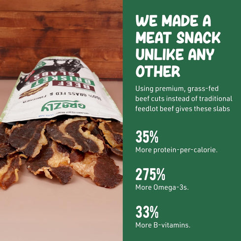 1lb 5oz Pack Grazly Beef Brisket Slab Steakhouse Quality | Grass-Fed & Finished | Only Meat & Salt, Soft & Buttery