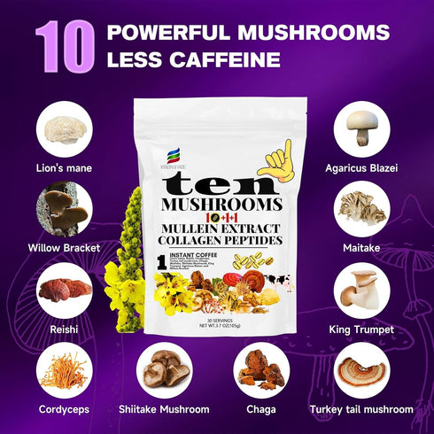 SUNDAFONE 10 0g 30 Mushroom Coffee with Grass-Fed Collagen, Mullein,Lion's Mane, Reishi and Adaptogenic Mushrooms;