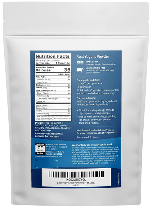 11.25 oz, Pack 1 Judee's Gluten Free Yogurt Powder - Versatile Baking & Smoothie Ingredient with Powdered Yogurt