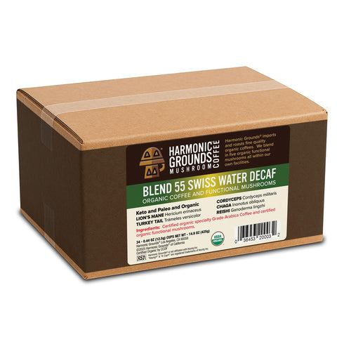 34 Count Harmonic Grounds Organic Decaf Mushroom Coffee Pods - Swiss Water Process, Medium Roast with Lion's Mane