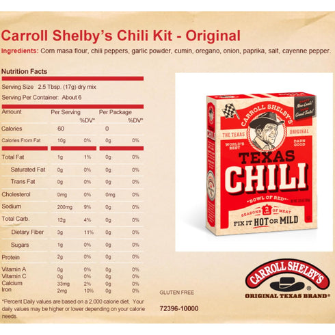 Shelby's 3.65oz (Pack 5) Carroll Original Texas Brand Chili Kit Box