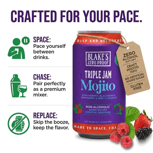 12 Pack Blakes Zero Proof Triple Jam Mojito Sparkling Mocktail Non Alcoholic Carbonated Juice Beverage, Gluten Free