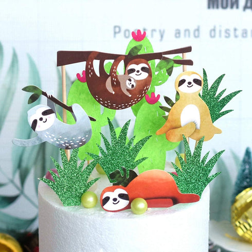 Toyvian Sloth Cake Topper Set, Creative Cute Decor for Birthday Party, 4pcs