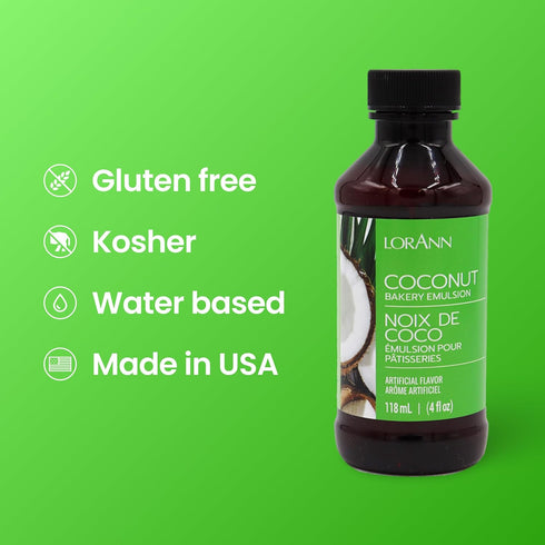 LorAnn Oils Coconut Bakery Emulsion, 4 Oz, Ideal for Boosting Fruit Tones in Cakes, Gluten-Free, Keto-Friendly