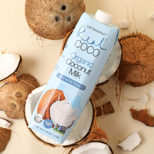 (6-Pack 1L), Real Coco Organic Original Coconut Milk Beverage USDA Organic, No-Added Sugar, Plant Based, Dairy & Soy