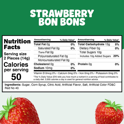 2 lbs Pack Strawberry Filled Hard Candy Bon Bons Bulk - Individually Wrapped Christmas Fruit-Filled Candy, Classic