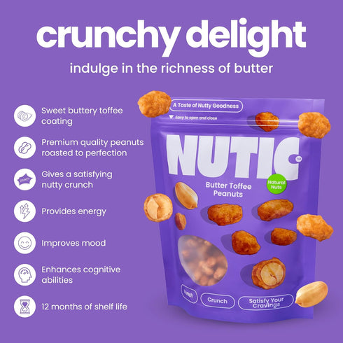 1 lbs Nutic Gourmet Butter Toffee Peanuts - of Crunchy, Candied Peanuts for Snacking - Sweet & Toasted Nut Mix with a