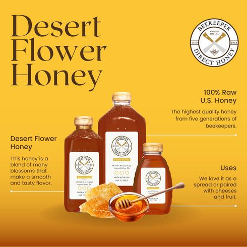 (3lbs Beekeeper Direct Raw Unfiltered Honey - Real Raw Desert Flower Honey - All Natural Non-GMO Pure Gourmet Honey