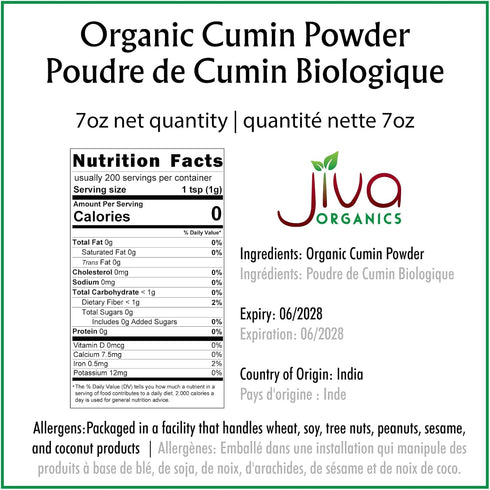 Jiva Organics Organic Ground Cumin Powder, 7 ounce - 100% Pure & Non-GMO