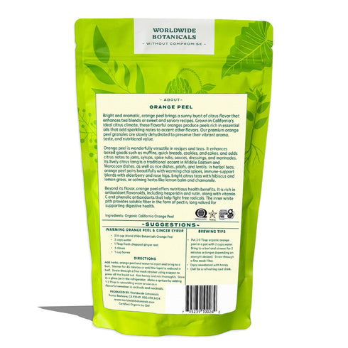 8 100% Worldwide Botanicals Organic Orange Peel, Granules ounces - Citrus sinensis Sweet Orange Rind, Pith & Zest