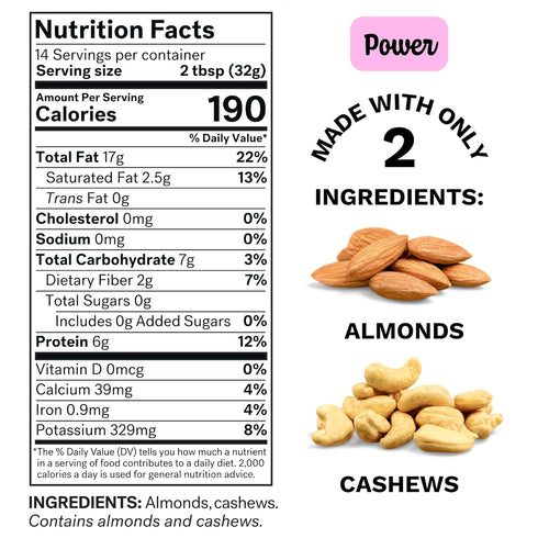 16 (1-Pack) Spread The Love Almond Cashew Power Butter, Ounce (All Natural, Vegan, Gluten-free, No salt, No sugar, No