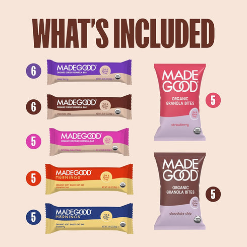 Pack (37 Count) MadeGood Healthy Snacks Variety Organic Granola Bars, Granola Bites, Morning Bars