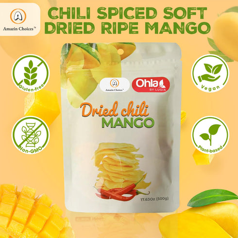 (17.63oz) Dried Chili Mango, Premium Spicy Mango Strips, Vegan, Non-GMO, Gluten-Free Tropical Fruit from Amazin