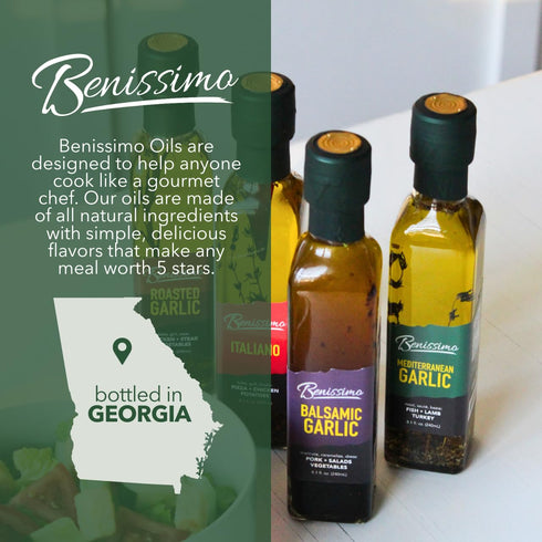 Pack 4 Set, 8.1 oz Benissimo Herb Infused Cooking Oil Chef Artisan Flavored Oils: Italiano, Roasted Garlic