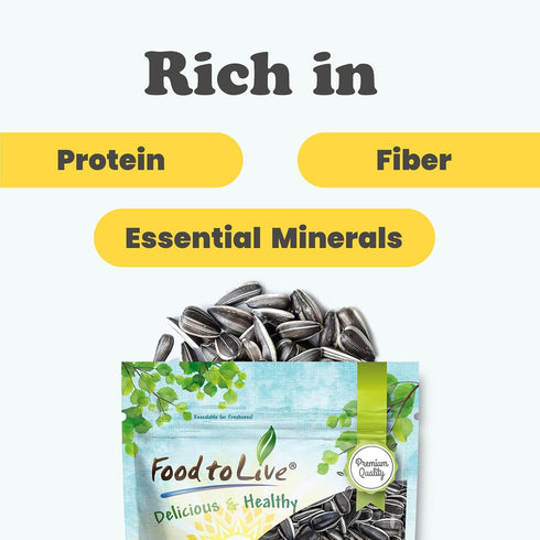 5 Food to Live Raw Sunflower Seeds in Shell, Pounds Fresh, Crunchy and Nutty Snack for on-the-go, Preservative-free