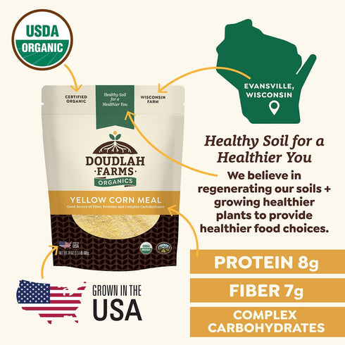 5 lb Organic Yellow Cornmeal Fine Grind - Non-GMO, Gluten-Free, Sugar-Free, Farmed From Regenerative Soil, Vegan, Grown