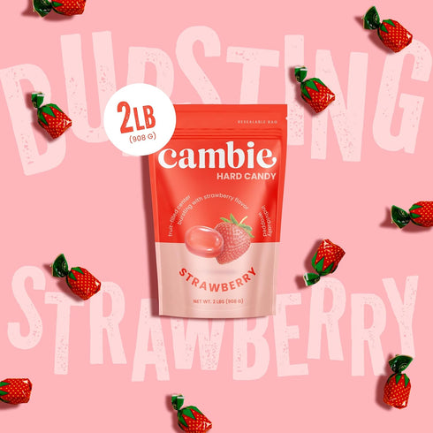 2 lbs Strawberry Hard Candy Individually Wrapped by Cambie, of Strawberry Candy with a Deliciously Sweet Hard Exterior