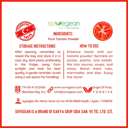 sovegean time to eat healthy 3.52 oz 100% Tomato Powder by Sovegean | Sun-Dried, Single Origin, Pure & Vegan | No Salt