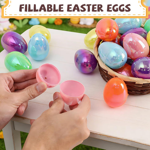 MGparty 72 2.3" Pcs Fillable Easter Eggs Bulk, Iridescent Plastic Easter Eggs Empty for Easter Egg Hunt, Basket