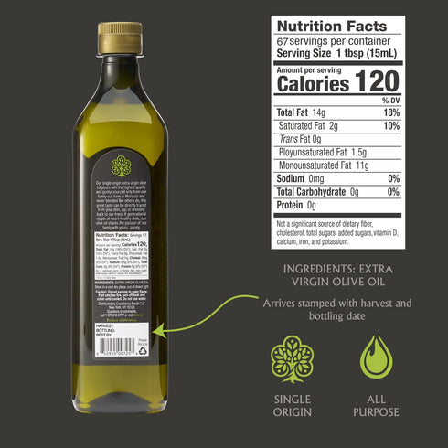 33.8 Oz, 0.2% 1 Mina Moroccan Olive Oil Extra Virgin Fl New Harvest, Polyphenol Rich Olive Oil, Single Origin Extra
