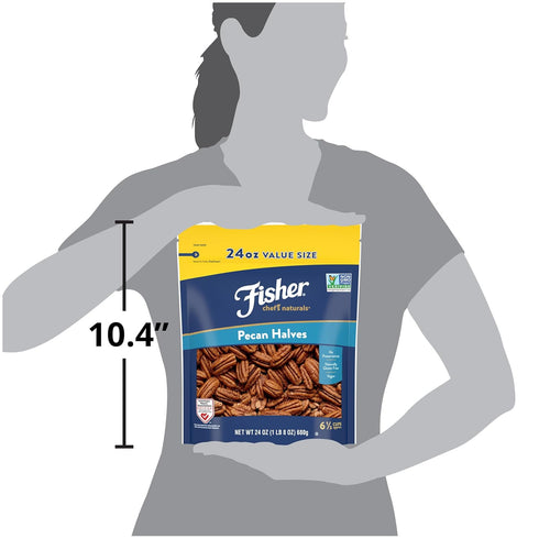 24 oz Fisher Chef's Naturals Pecan Halves Resealable Bag, Unsalted Raw Nuts for Cooking, Baking & Snacking, Healthy