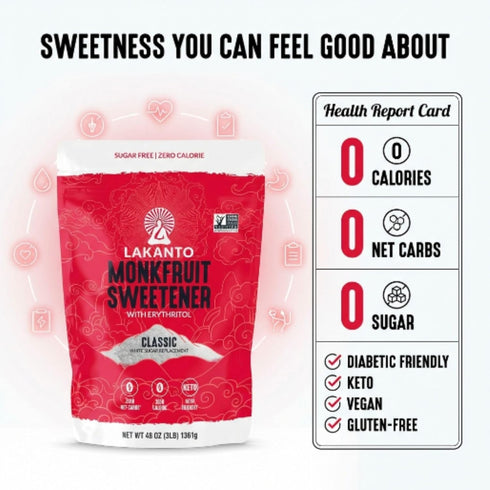 1.76 lb Pack 3) Lakanto Classic Monk Fruit Sweetener with Erythritol - White Sugar Substitute, Zero Calorie, Keto Diet