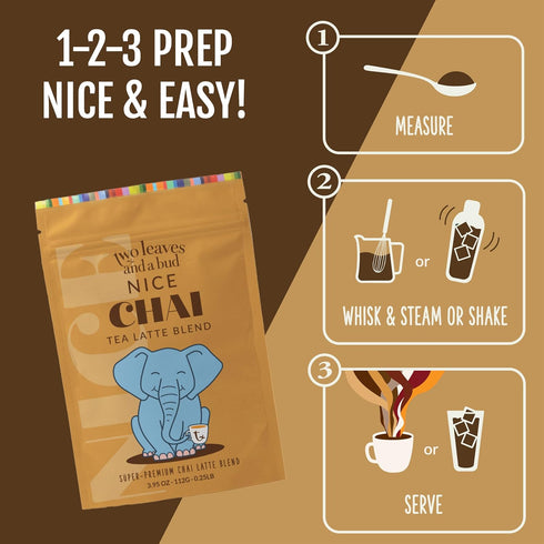 1 3.95 oz Two Leaves and a Bud Nice Chai Latte Mix, Powdered Chai Latte Tea Mix, Vegan, Dairy Free, Low Sugar, Iced