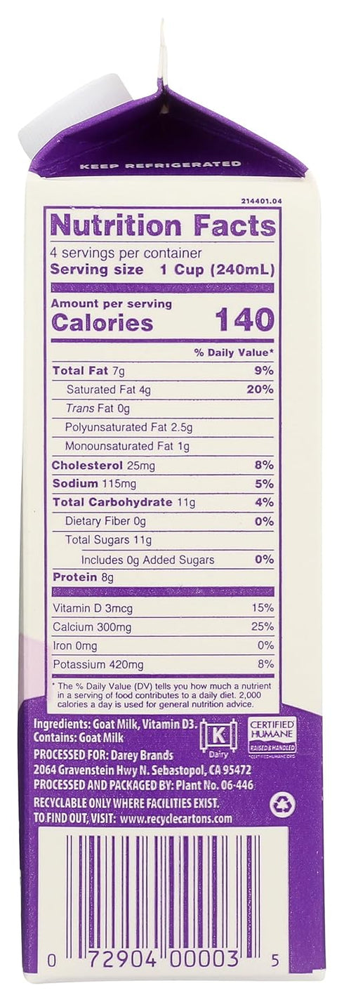 32 oz Meyenberg Goat Milk, Whole, Quart