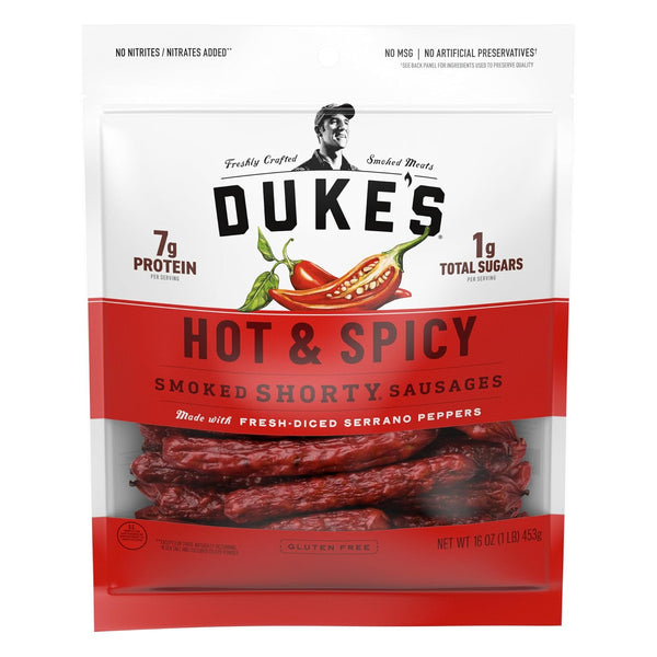 Duke's Pork Hot & Spicy Smoked Shorty Sausages, 7g Protein Per Serving,