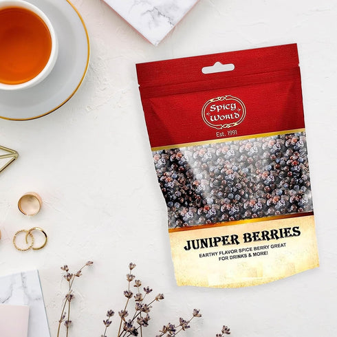 Spicy World 3.5 Juniper Berries Whole Ounce Bag- Pure - Great for Cooking, Drinks, Tea & More!