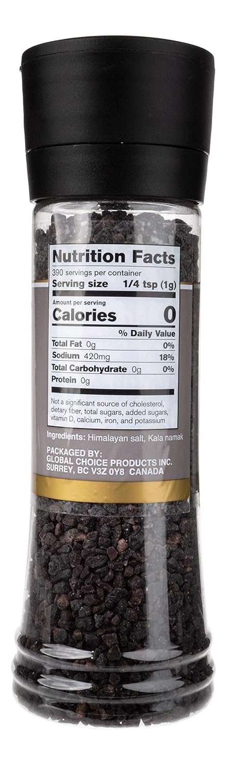390 (13.75 oz) Sundhed Himalayan Black Rock Salt Kala Namak (Course) in Grinder | Grams | Natural Vegan Seasoning