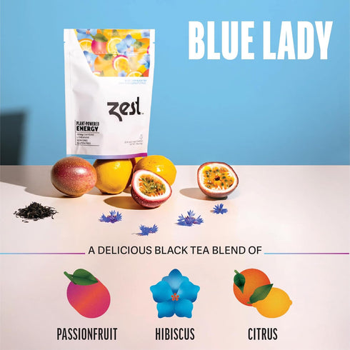 Zest 150mg High Caffeine Energy Leaf Blend - Blue Lady Black Tea, 20 Pack Bag, Hot or Iced