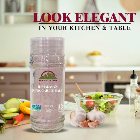 Himalayan Chef Himalayan Pink Garlic Salt, 3.6 Oz (Pack of 1), Natural & Certified Small Grinder Seasoning