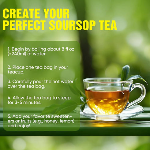 TEAWOO 60 Packs 100% Soursop Tea Bags, Natural Soursop Leaves (Hojas de Guanabana), Sugar-Free Caffeine-Free