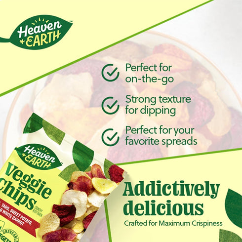 1oz (6 Pack) Heaven & Earth Veggie Chips, Root Vegetable Medley Chips Thin & Crisp | Perfect Snack & Salad Topper | Non
