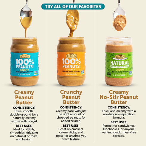 100% Pack (16 Pack 4) Crazy Richard's All-Natural Vegan Creamy & Crunchy Peanuty Butter with No Added Sugar and Non-GMO