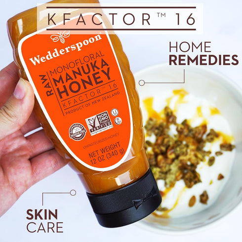 Wedderspoon Raw Manuka Honey - Unpasteurized New Zealand Honey, Multi-Functional Superfood, 12 Ounce