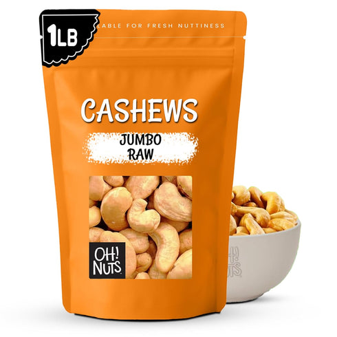 Oh! Nuts Jumbo Raw Cashew - Whole Unsalted Cashews - 1 lb